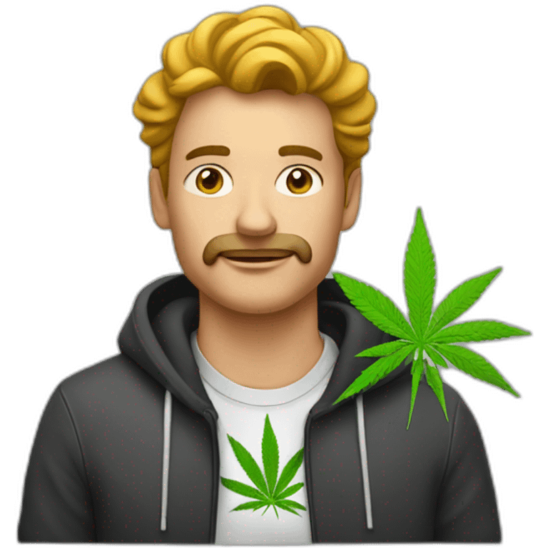 homme qui fume du cannabis avec un teeshirt amsterdam emoji