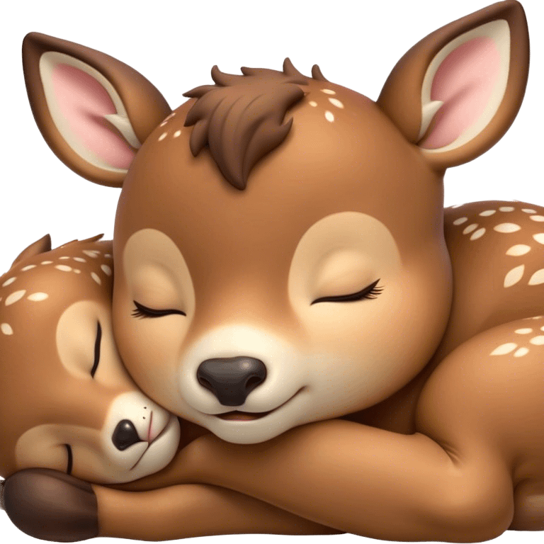 Meme-Worthy Cute Sleeping Deer Portrait Emoji, Head resting peacefully with a contented smile, showcasing a delicate, slender build and a luxuriously soft Fur, eyes shut in a serene, restful nap, Simplified yet hilariously adorable features, highly detailed, glowing with a soft, drowsy light, high shine, relaxed and utterly lovable, stylized with an air of playful laziness, bright and heartwarming, soft glowing outline, capturing the essence of a comically sleepy deer, so meme-worthy it feels like it could instantly become the next viral sensation of adorable woodland slumber! emoji