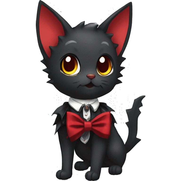 cool edgy elegant beautiful black punk red ethereal fantasy nargacuga-bat-cat-Fakemon collar harness bow tie full body emoji