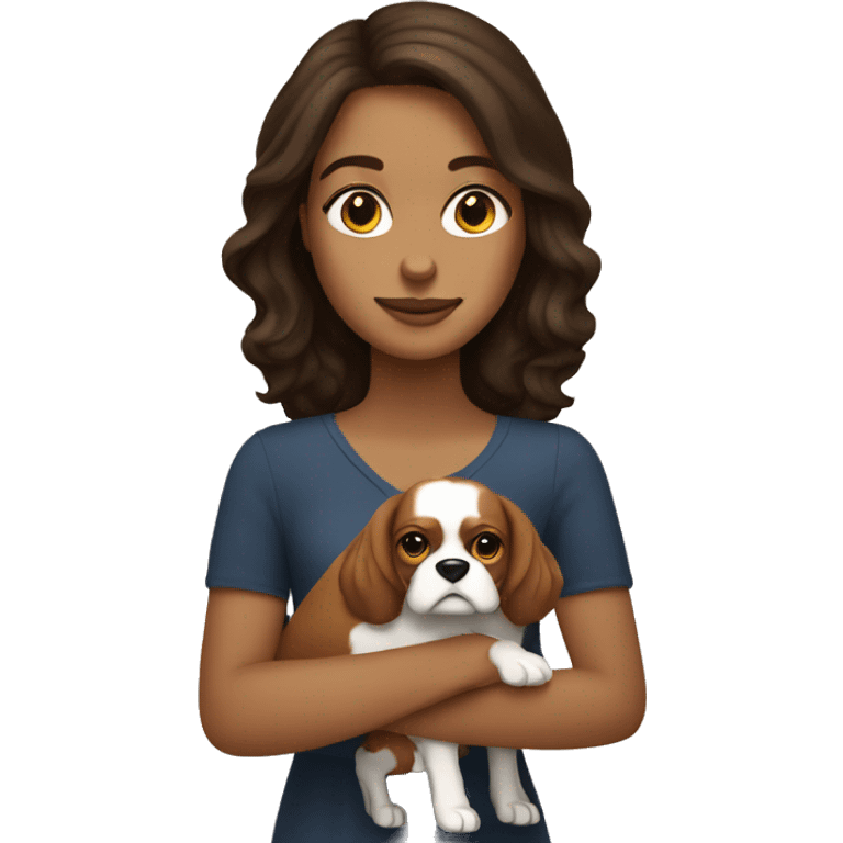 brunette white girl holding a king charles dog emoji