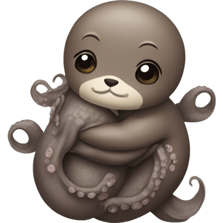 Octopus hugging otter emoji