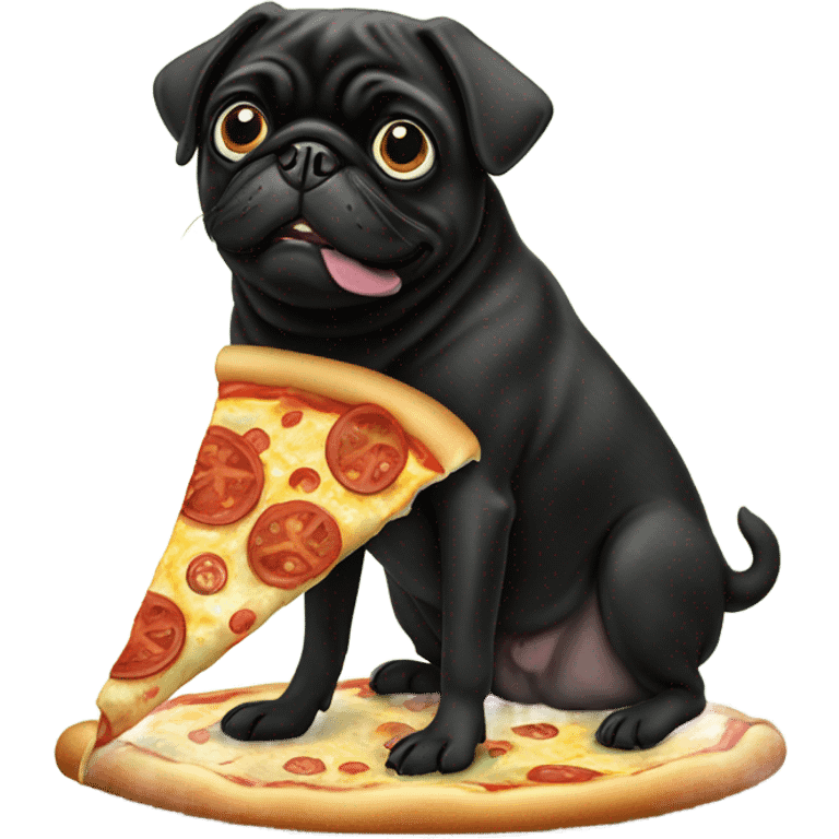 Black pug eating pizza emoji