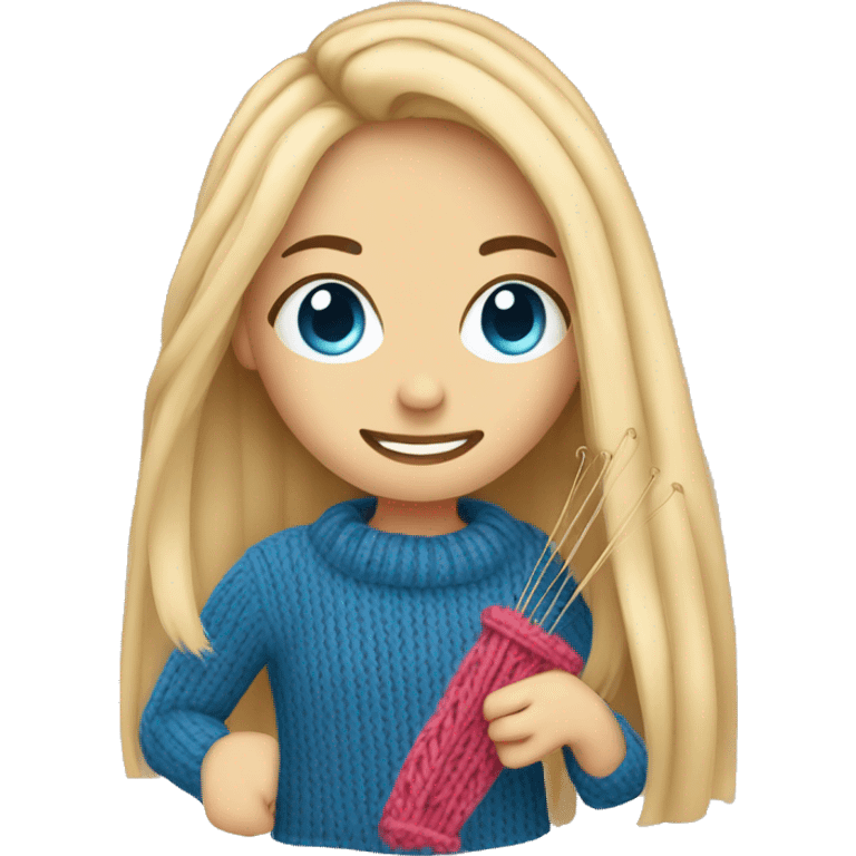 Blonde girl knitting with blue eyes with straight hair emoji