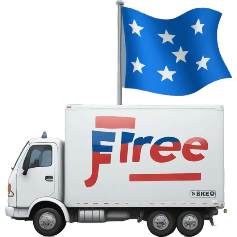 truck for transporting goods with a Text "FREE" on a flag with blue unique color emoji