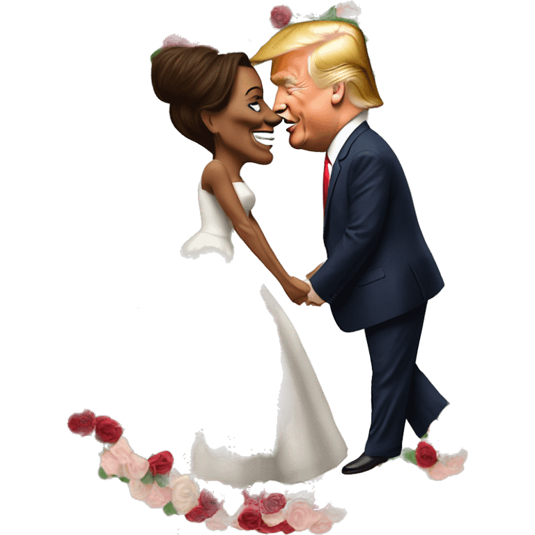 Donald trump in love with Kamala Harris at a wedding with a bunch of big fat donkeys emoji