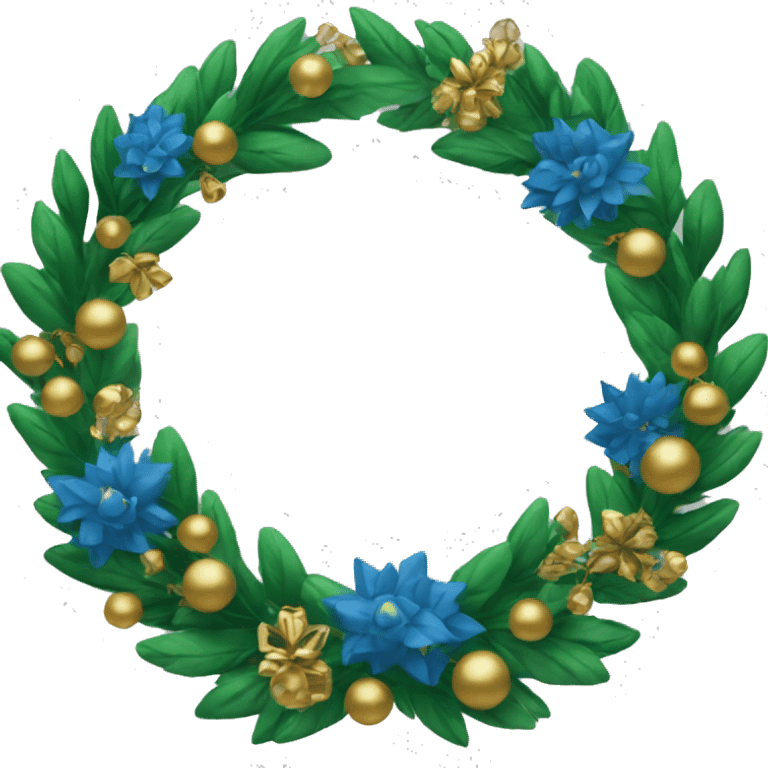 Green wreath with blue and gold ornaments  emoji