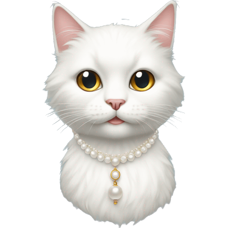 White hairy cat with pearl necklace  emoji