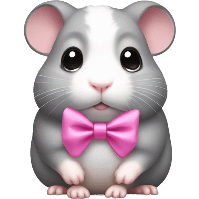 Gray and white Hamster with big sad eyes and pink bow on top of head emoji