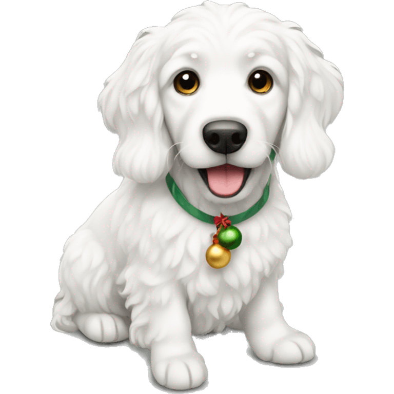 White doodle dog Christmas emoji