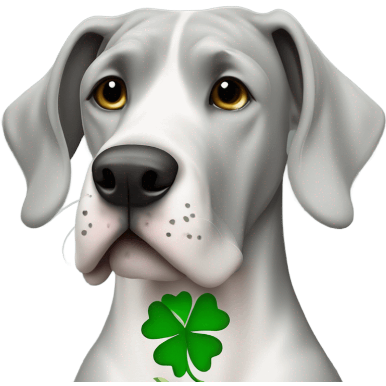 Grey great dane with four leaf clover emoji