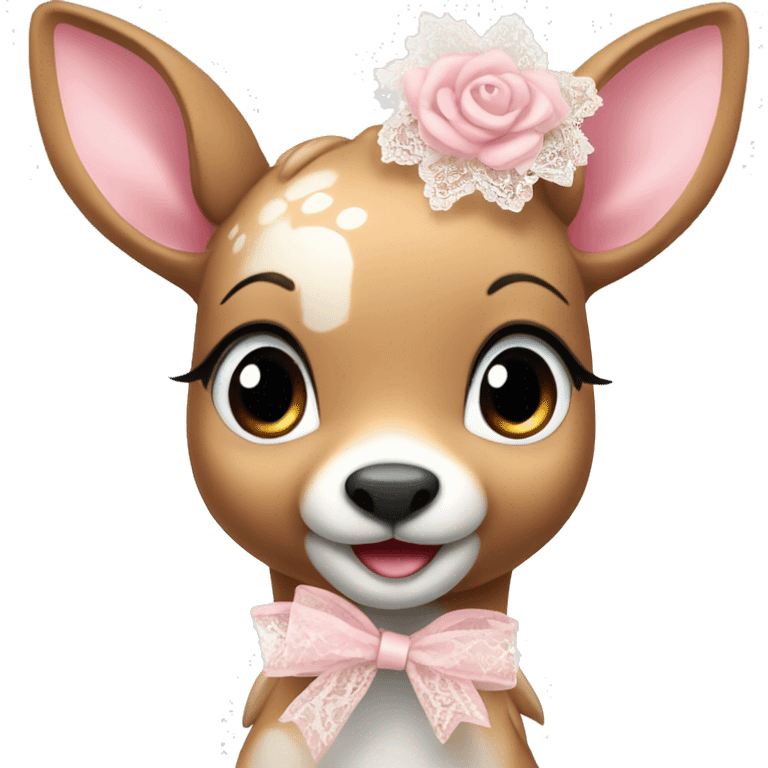 Happy pink fawn with lace white ribbon emoji