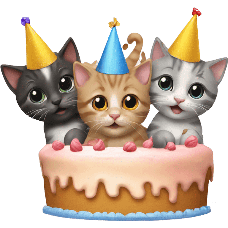 3 kittens at a birthday party emoji