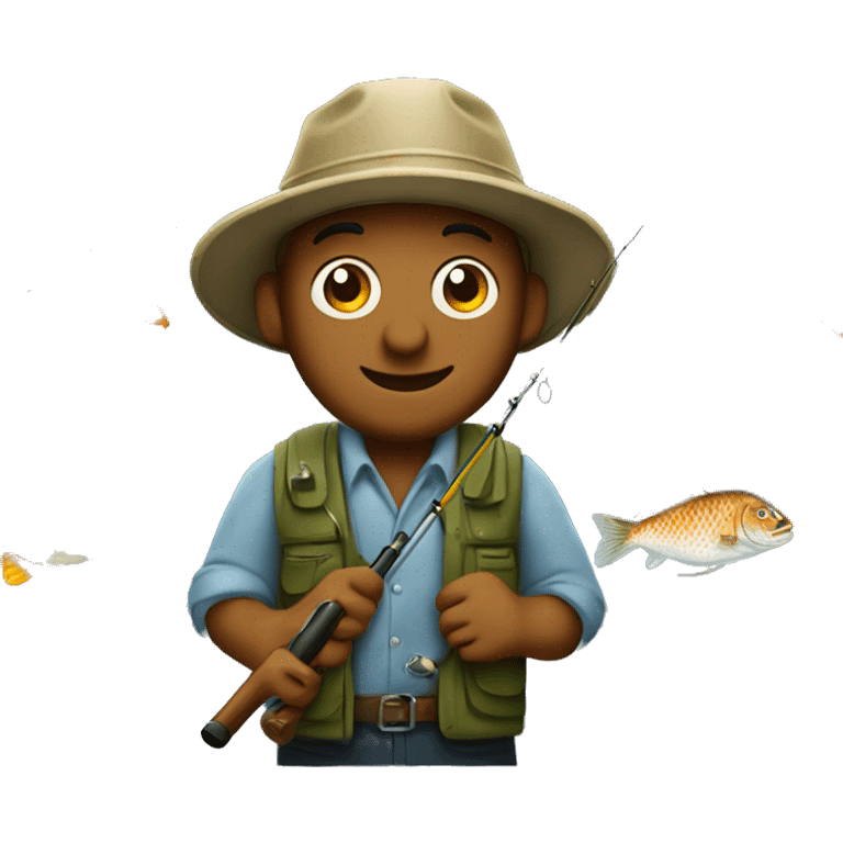 Fisherman with a beer in a hand and a fishing rod with a fish catch in the other hand  emoji