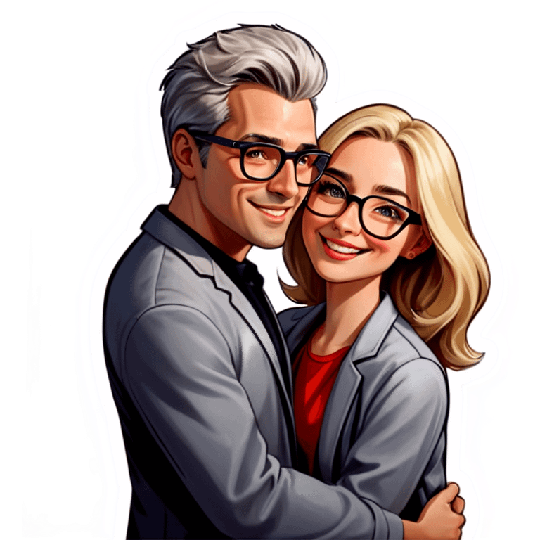 Hyper Realistic Couple in love,  lady blonde wearing glasses man grey hair clean shaven
 emoji