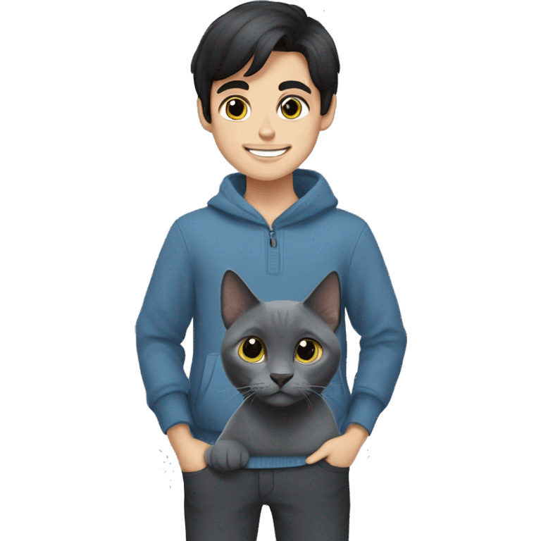 Russian blue cat with a boy black hair emoji