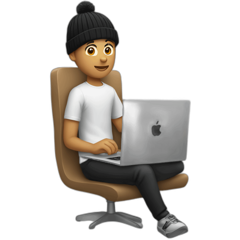 tech white guy with black beanie holding a apple laptop in the lap emoji