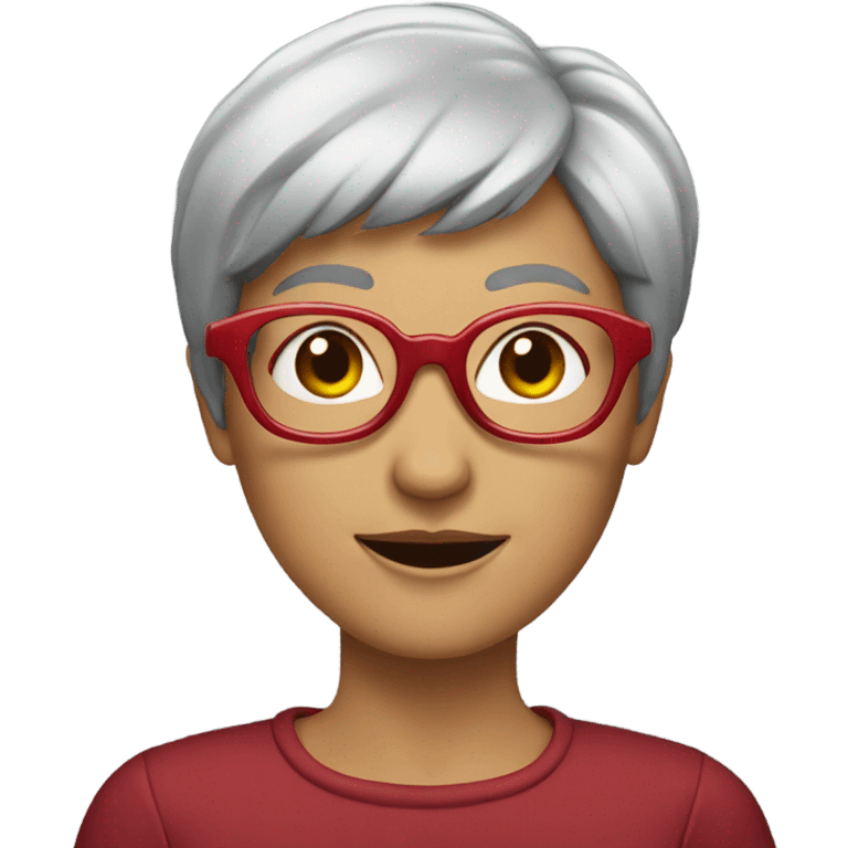 A lady with short gray hair, and red circle glasses emoji