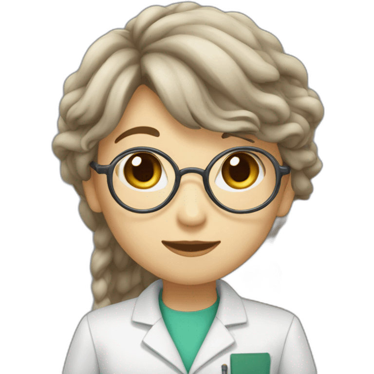 brunnete long hair japanese scientist woman saying thank you emoji