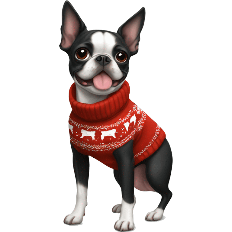 Boston Terrier wearing christmas Sweatshirt  emoji