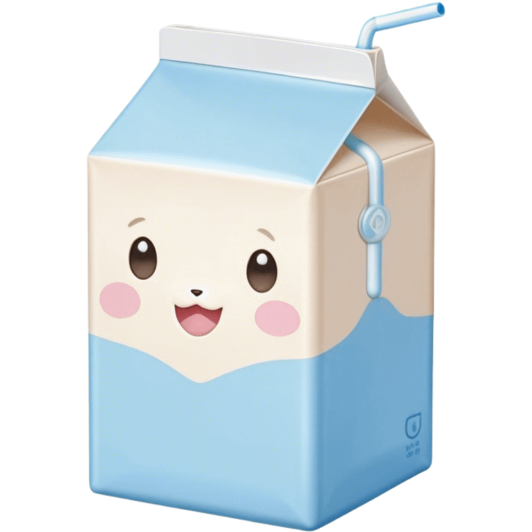 Cute Kawaii Milk Carton, small and boxy, bright pastel blue and white, blushing cheeks, a tiny straw poking out, soft glowing highlights, adorable farm-fresh cuteness! emoji