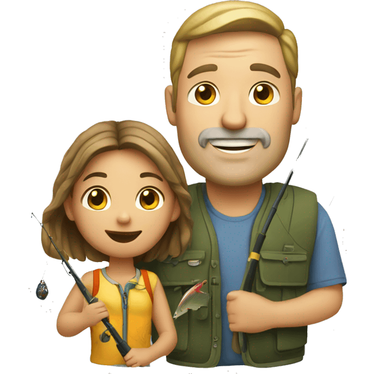 White dad and daughter fishing emoji