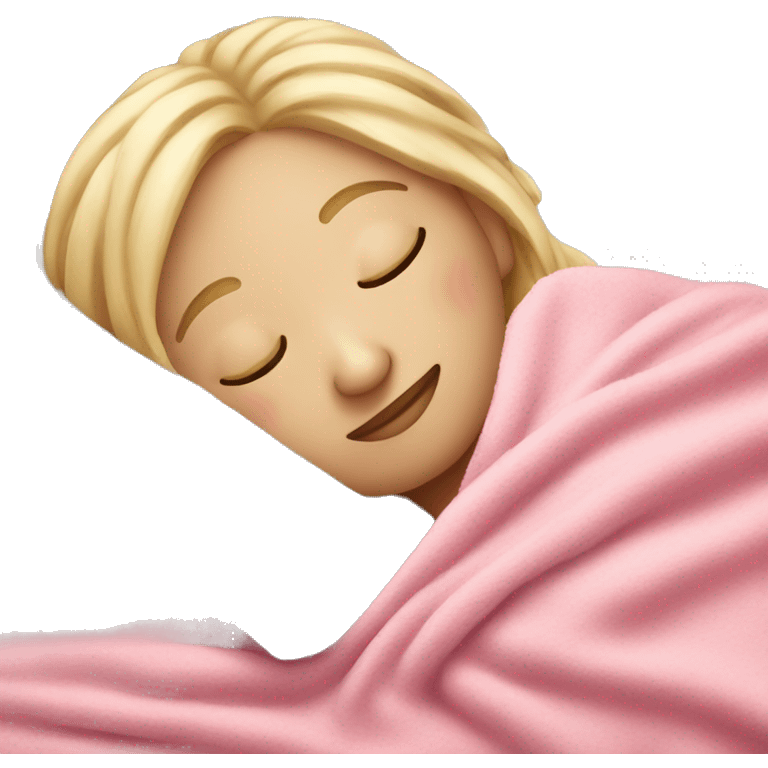 Blonde girl sleeping on left side in pink blanket emoji