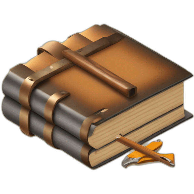 isometric thick BOOK with picture of wood, welder, leather, tools emoji