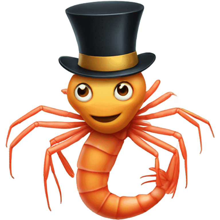 Shrimp with top hat waving emoji