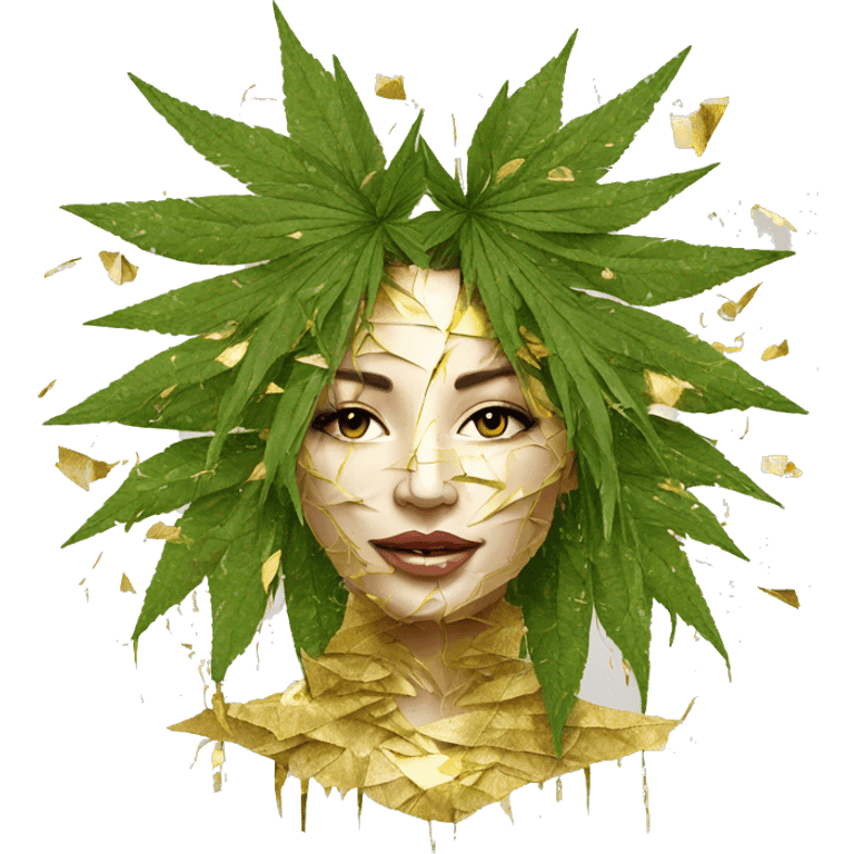  Hemp 420 lady face melting gold drizzle kintsugi palm leaves tropical made of 420 origami newspaper roses hemp leaves lantern fairy lights burning paper and hemp leaves in hair emoji