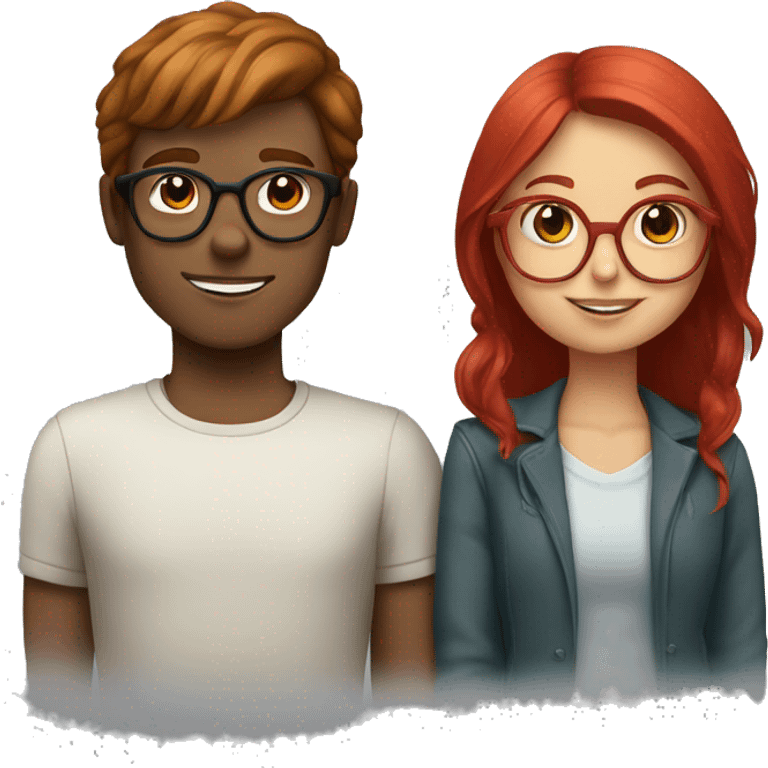 Brown haired boy with red haired girl in glasses emoji