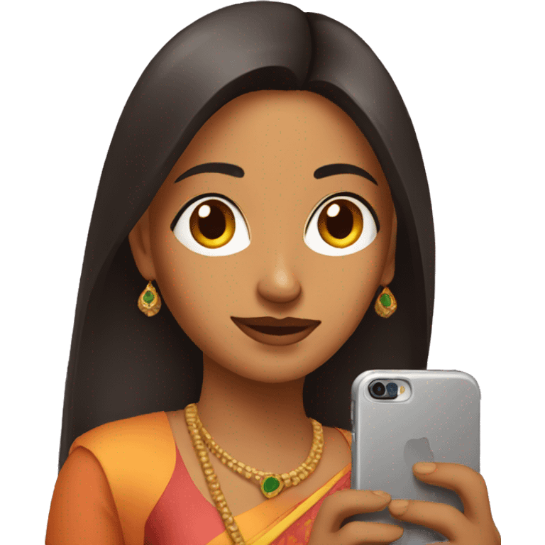 indian women looking at a smartphone emoji