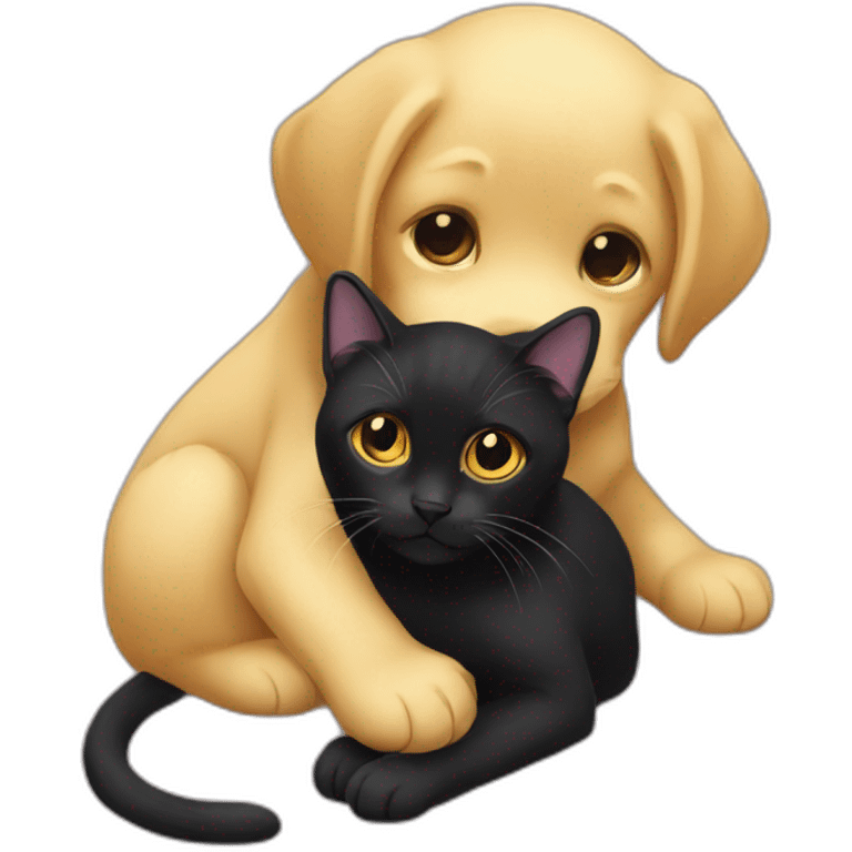 Black Cat and gold labrador is hugging  emoji