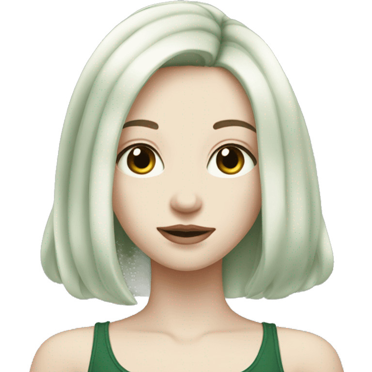 Pale skinned girl with medium length dark green hair emoji