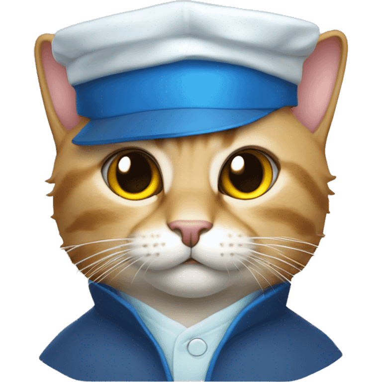 The cat is a scientist, with a square academic cap of blue color. emoji