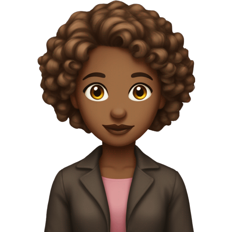 Brown girl with curly dark brown hair amber hazel eyes relator with for sale sign  emoji