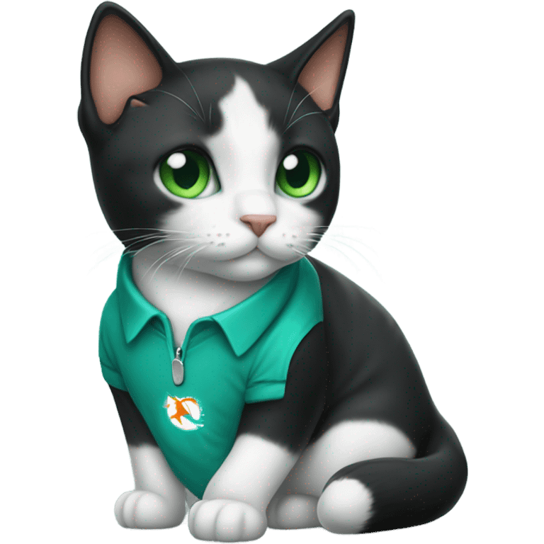 cute tuxedo cat green eyes in miami dolphins shirt emoji