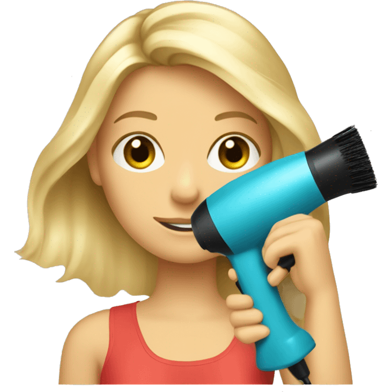 blonde girl holding a blow dryer and brush emoji