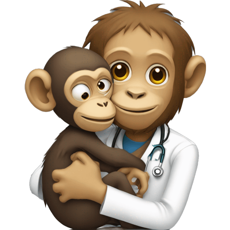 A monkey in a doctor's costume hugging a homeless monkey emoji