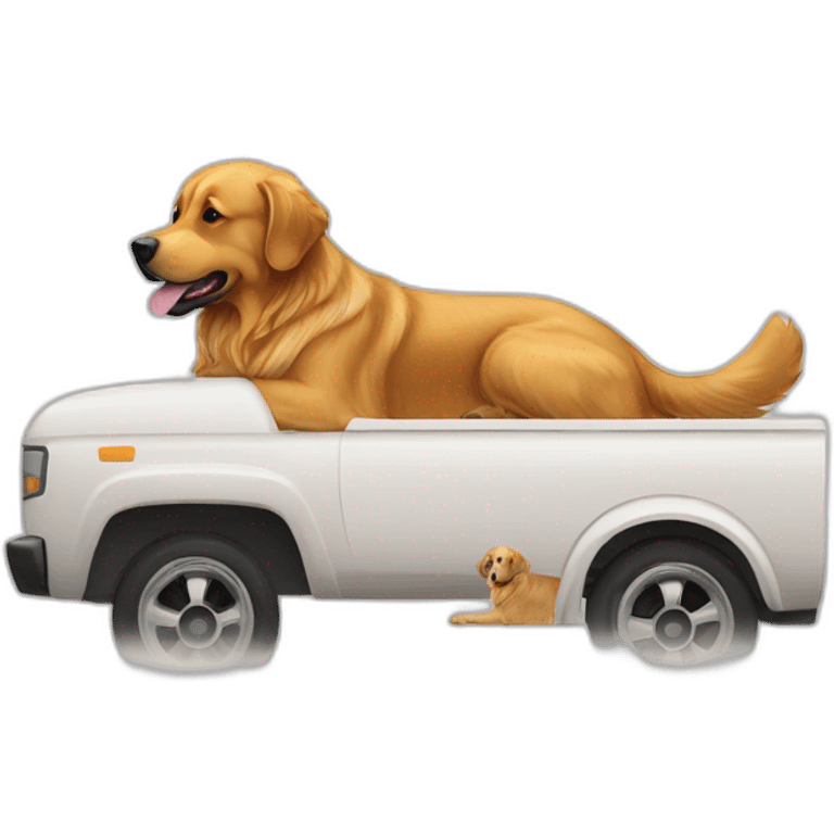 Golden retriever and rottweiller in white truck emoji