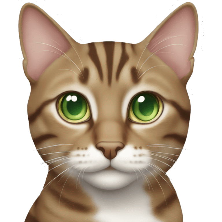 Brown and white tabby cat with green eyes  emoji