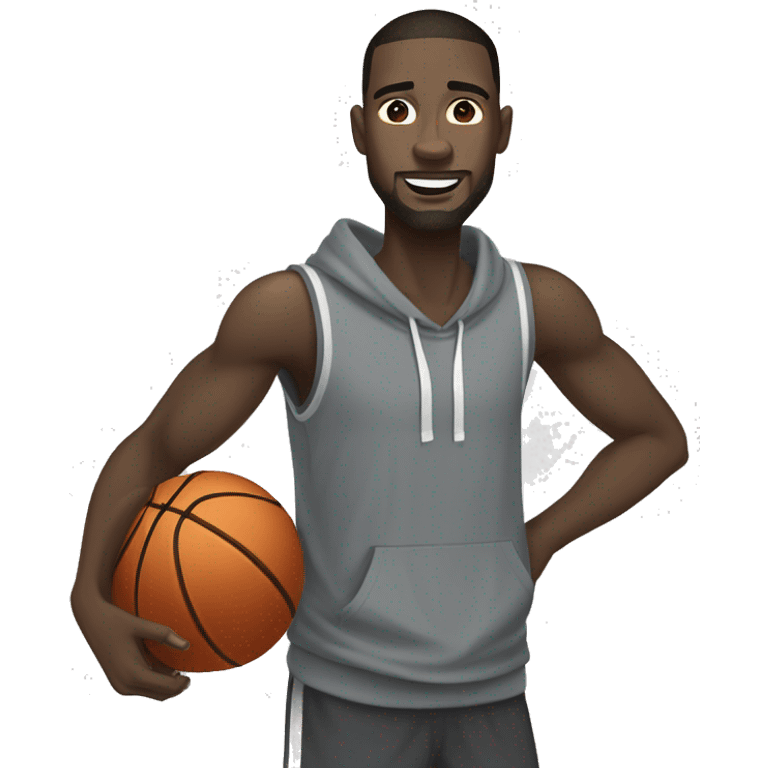 tall pale skinned man with dark hair wearing gray hoodie dunking a basketball emoji