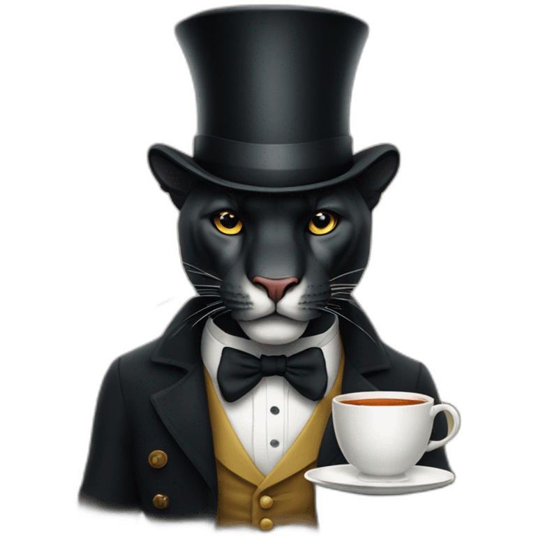 Panther wearing top hat and a monocle holding tea emoji