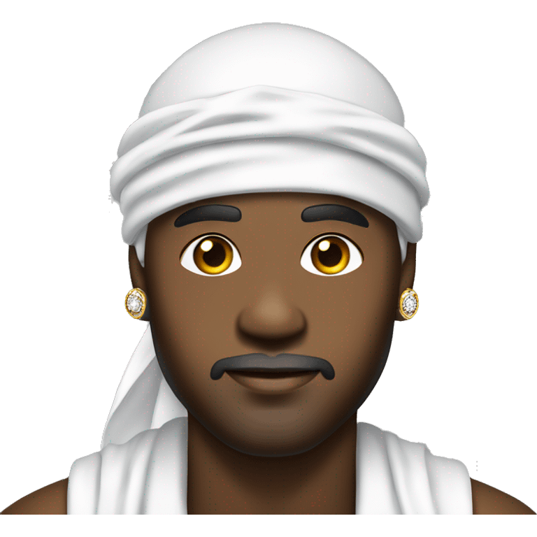 a black rich man wearing a white durag, white shirt, diamond earrings and diamond chain emoji