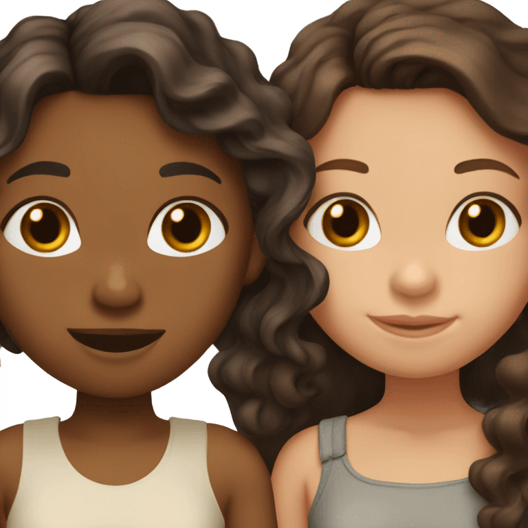 Three friends. All girls. Side by side One white with dark brown wavy hair, one tan with brown hair, and one brown with curly black hair emoji