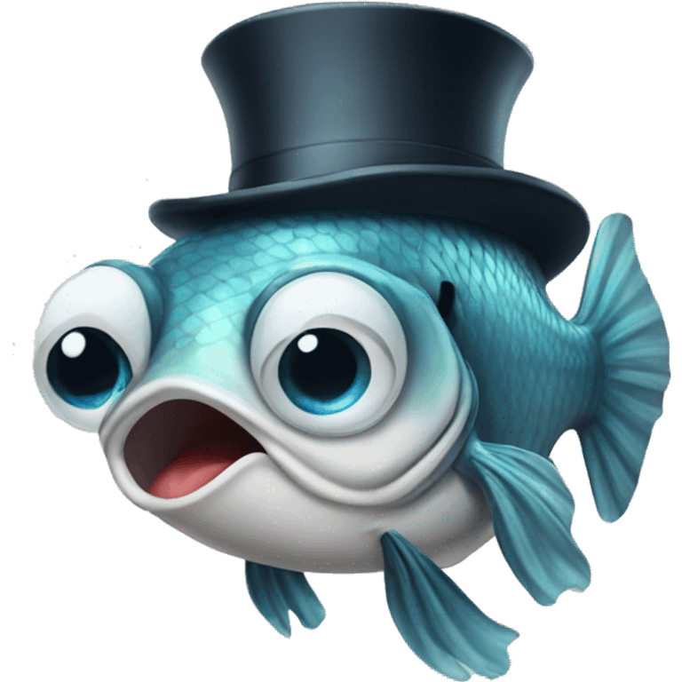 fish with top hat and is crying emoji