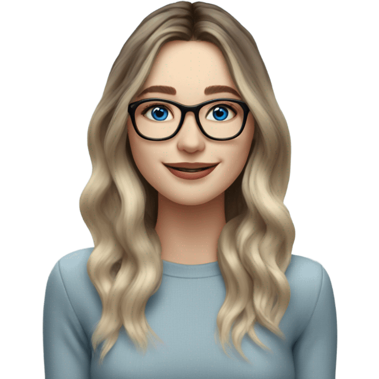 Shoulder length Balayage pale model lady with glasses and blue eyes happy  emoji