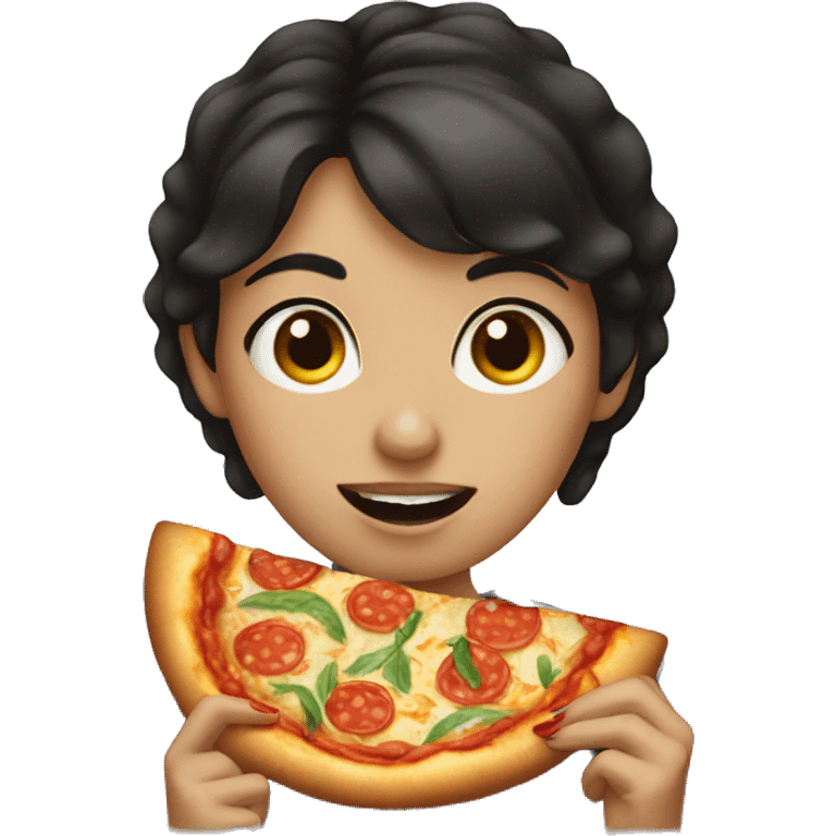 Short dark hair girl eat pizza emoji