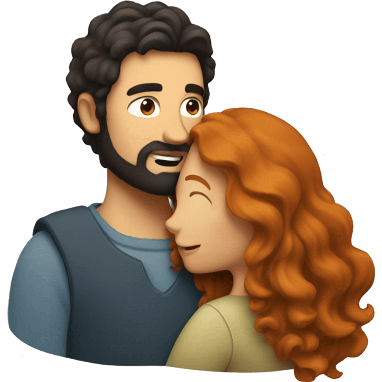 Man with dark hair and beard hugging a woman with long ginger wavy hair emoji