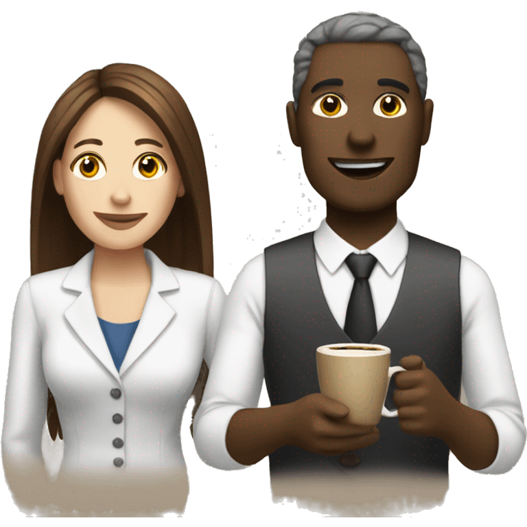 office employee with coffee and white skin and woman emoji