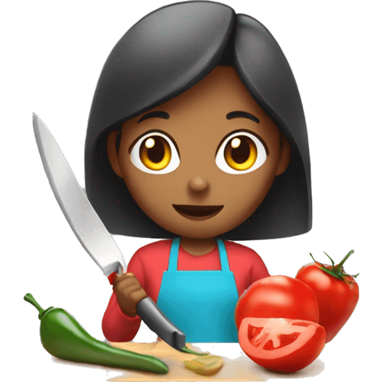 girl chopping tomatoes emoji